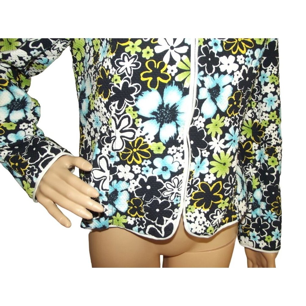 Requirements Jacket Size 12 Floral Zip Front Quilted Jacket turquoise blue green - Picture 8 of 12